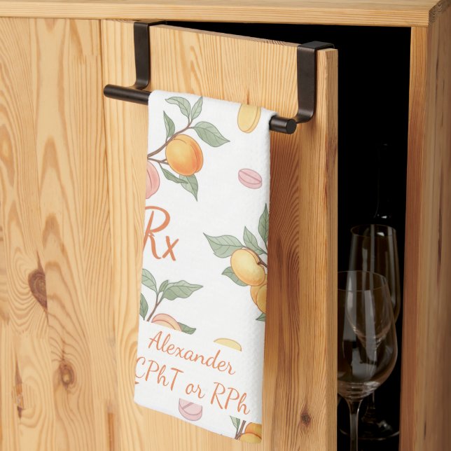Personalized Peach & Apricot Pharmacy Kitchen Towel (Thirds Fold)