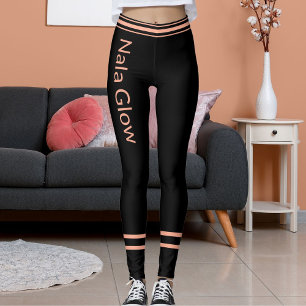 Personalized Peach Black Striped Pet Cat Mom Name Leggings
