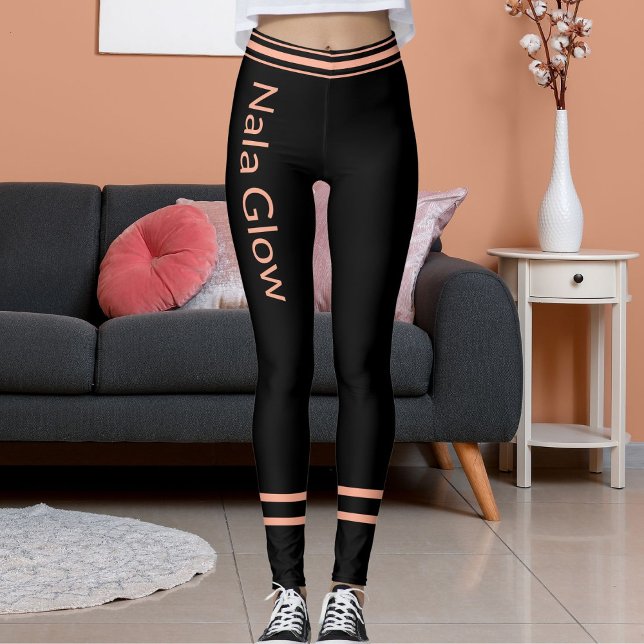 Personalized Peach Black Striped Pet Cat Mom Name Leggings (Creator Uploaded)