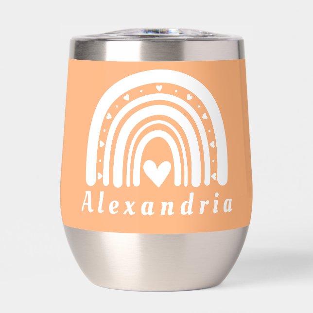 Personalized Peach Boho Thermal Wine Tumbler (Front)