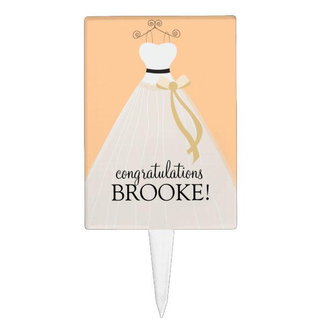 Personalized Peach Bridal Shower Cake Topper (Front)
