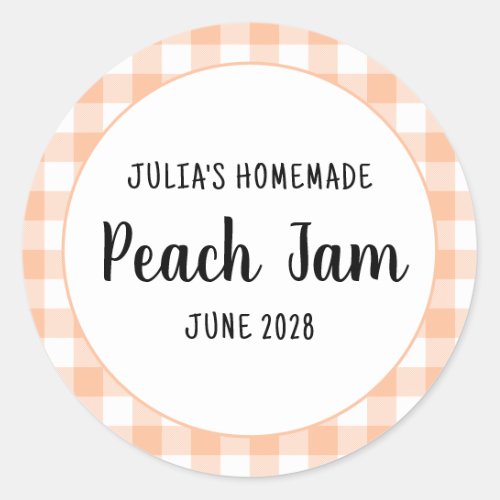 Personalized Peach Buffalo Plaid Jam Classic Round Sticker
