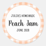 Personalized Peach Buffalo Plaid Jam Classic Round Sticker