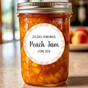 Personalized Peach Buffalo Plaid Jam Classic Round Sticker