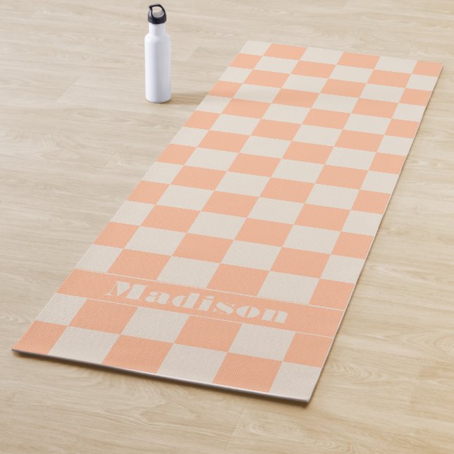 Personalized Peach Checkered Pastel Pattern Yoga Mat (In Situ)