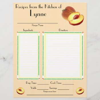 Personalized Peach Design Recipe Page by Lynnes_creations at Zazzle