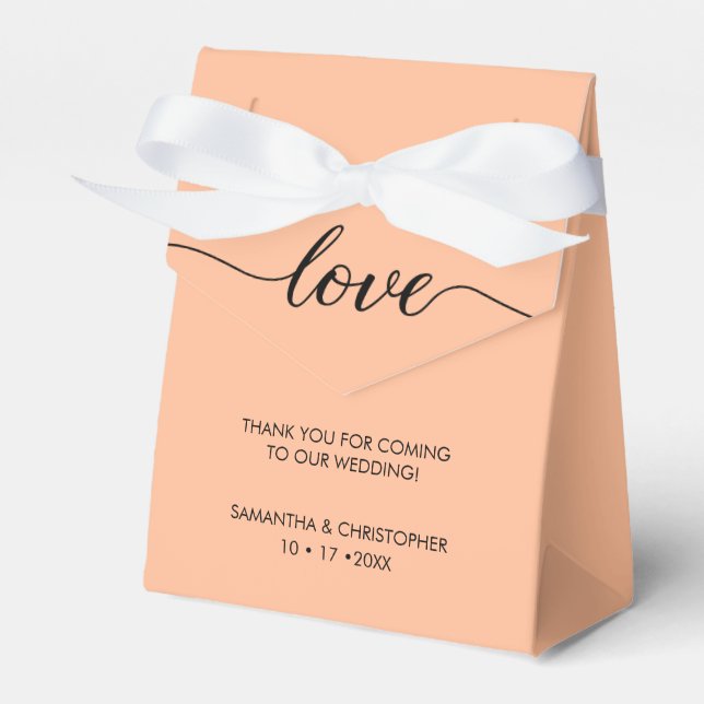 Personalized Peach & Elegant Love Wedding ScrIpt Favor Boxes (Front Side)