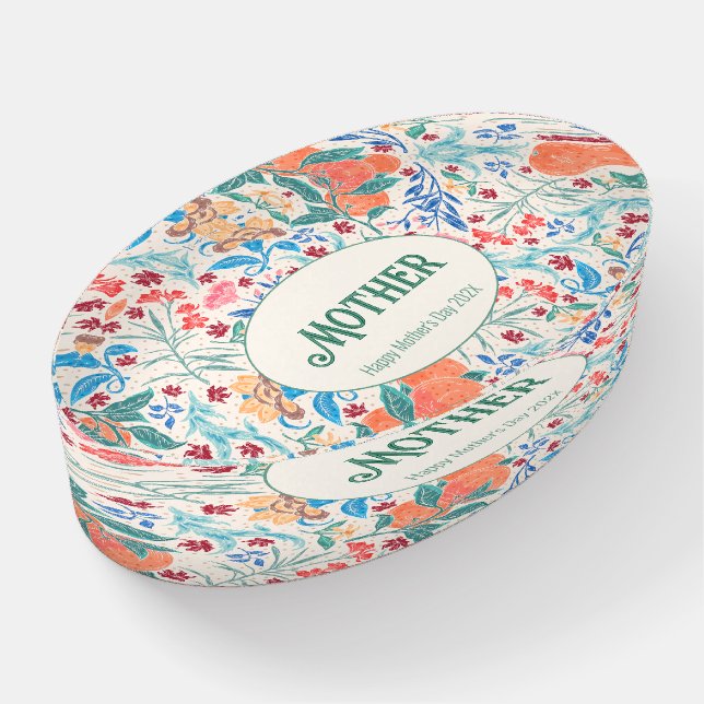 Personalized Peach Floral and Fruit Paperweight (Angled)