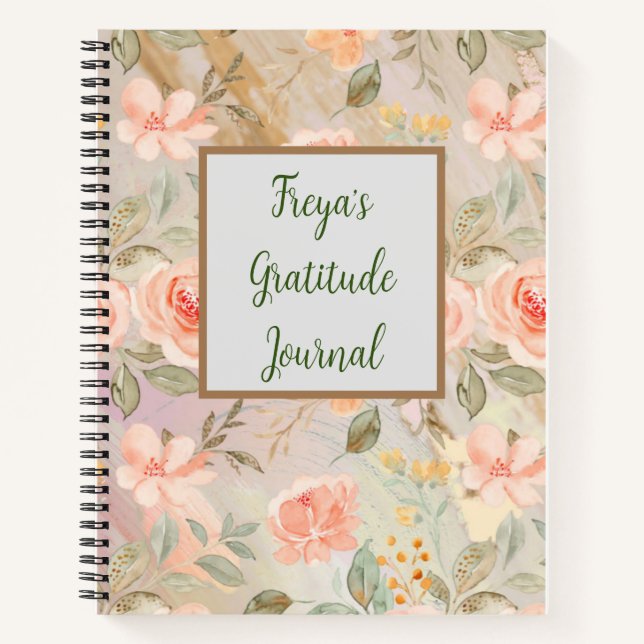 Personalized Peach Floral Gratitude Journal (Front)