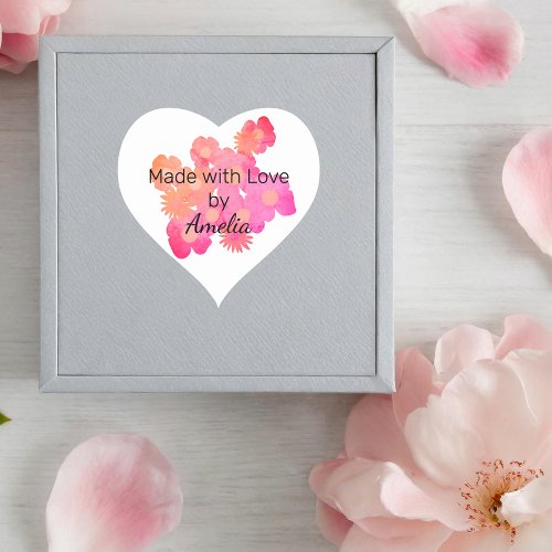 Personalized Peach Floral Handmade by Heart Sticker