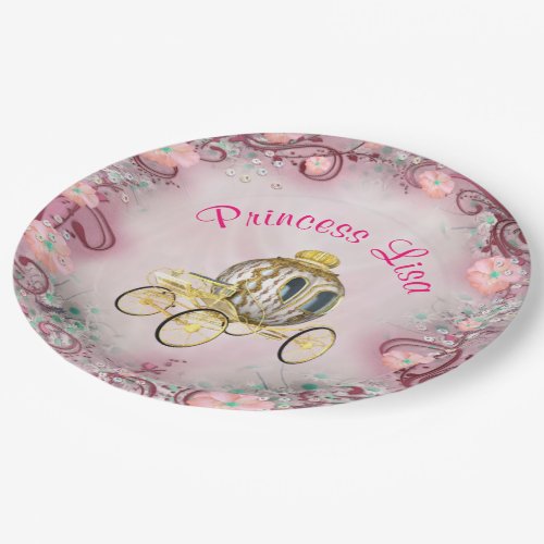 Personalized Peach Floral Princess Enchanted Paper Plates