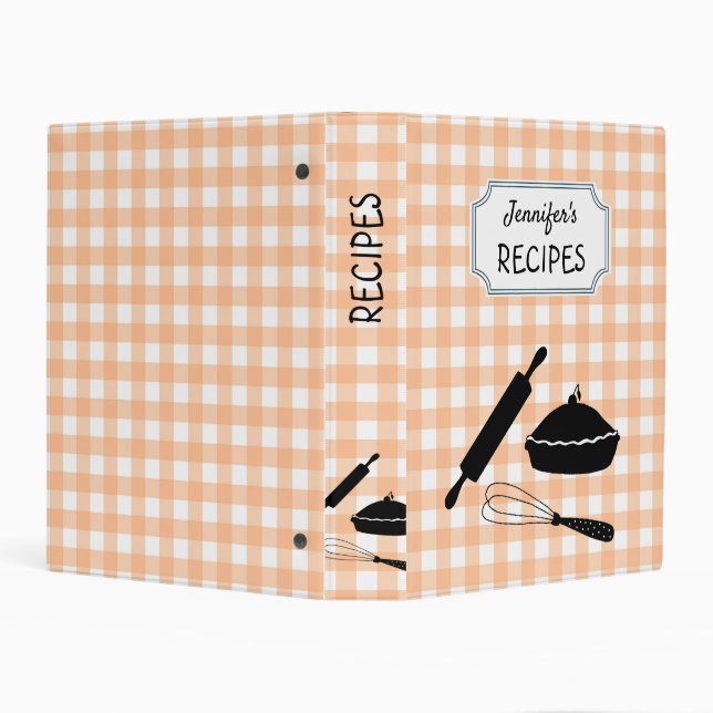 Personalized Peach Gingham Plaid Pattern Recipe   Mini Binder (Background)