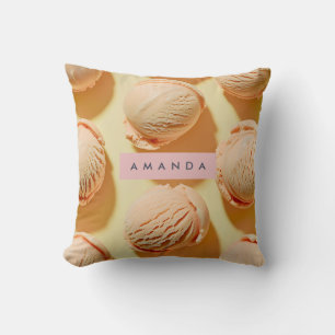 Personalized Peach Ice Cream Scoop Throw Pillow
