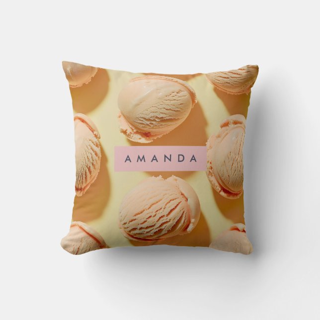 Personalized Peach Ice Cream Scoop  Throw Pillow (Front)