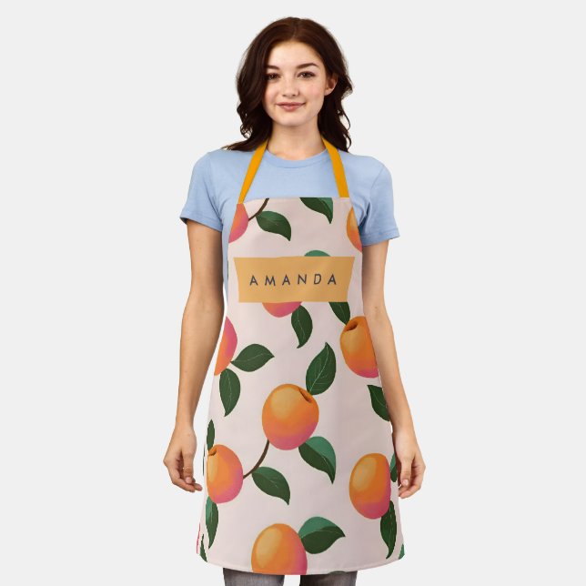 Personalized Peach Pattern Cute Peaches Apron (Worn)