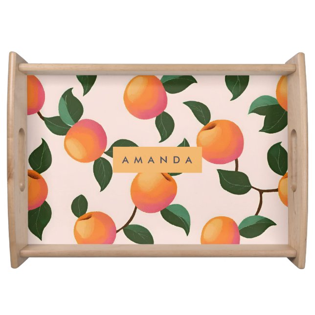 Personalized Peach Pattern Cute Peaches Serving Tray (Front)