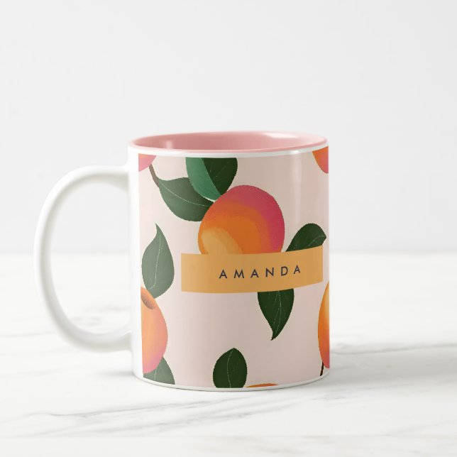 Personalized Peach Pattern Cute Peaches Two-Tone Coffee Mug (Left)