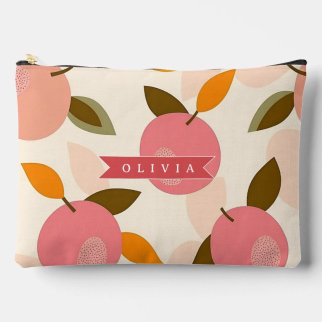 Personalized Peach Pattern Cute Retro Summer Accessory Pouch (Front)
