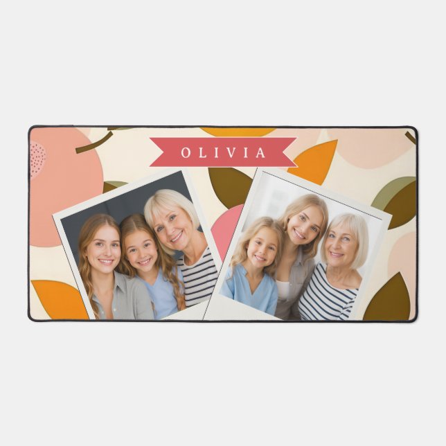 Personalized Peach Pattern Cute Retro Summer Desk Mat (Front)