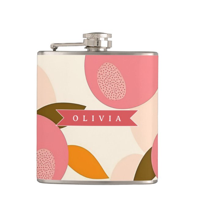 Personalized Peach Pattern Cute Retro Summer Flask (Front)