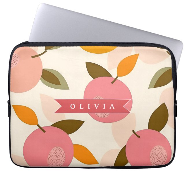 Personalized Peach Pattern Cute Retro Summer Laptop Sleeve (Front)