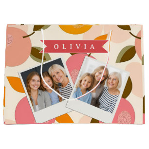 Personalized Peach Pattern Cute Retro Summer Large Gift Bag