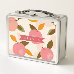 Personalized Peach Pattern Cute Retro Summer Metal Lunch Box