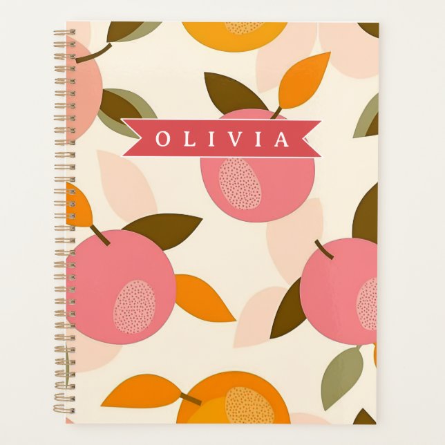 Personalized Peach Pattern Cute Retro Summer Planner (Front)