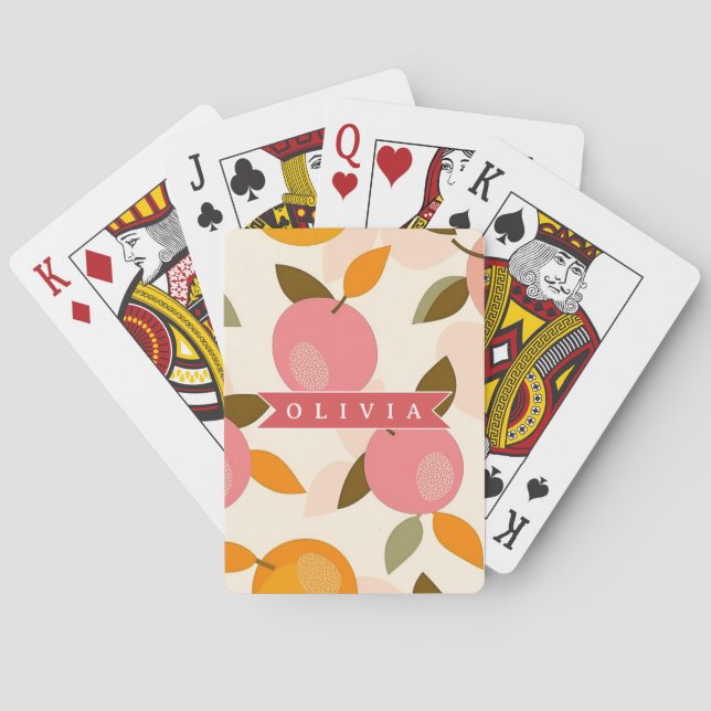 Personalized Peach Pattern Cute Retro Summer Poker Cards (Back)