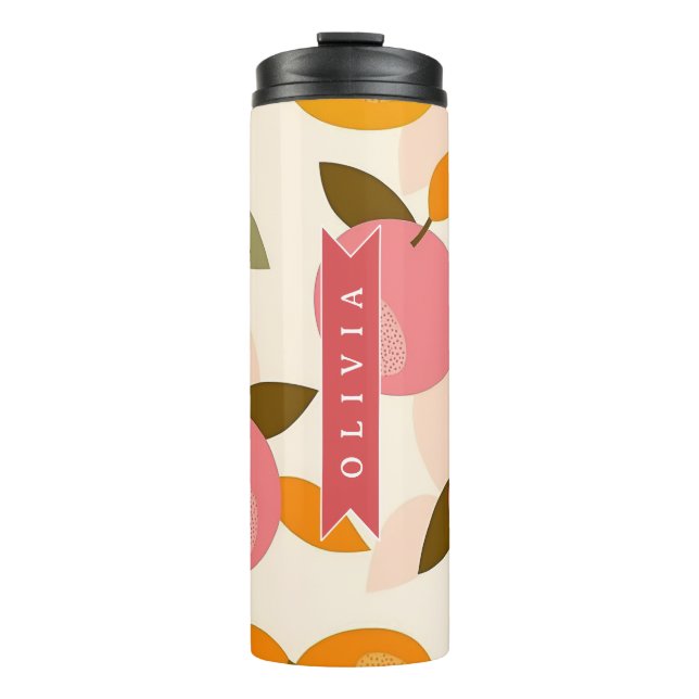 Personalized Peach Pattern Cute Retro Summer Thermal Tumbler (Front)