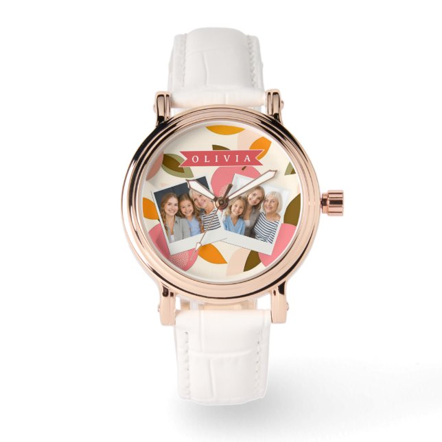 Personalized Peach Pattern Cute Retro Summer Watch (Front)
