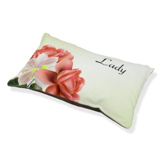 Personalized Peach Peonies and Ghost Orchid Pet Bed