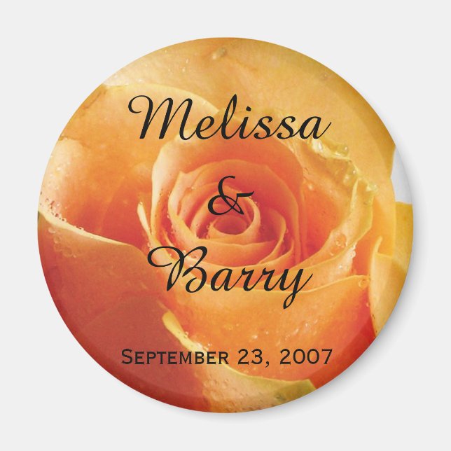 Personalized Peach Rose Wedding Magnet (Front)