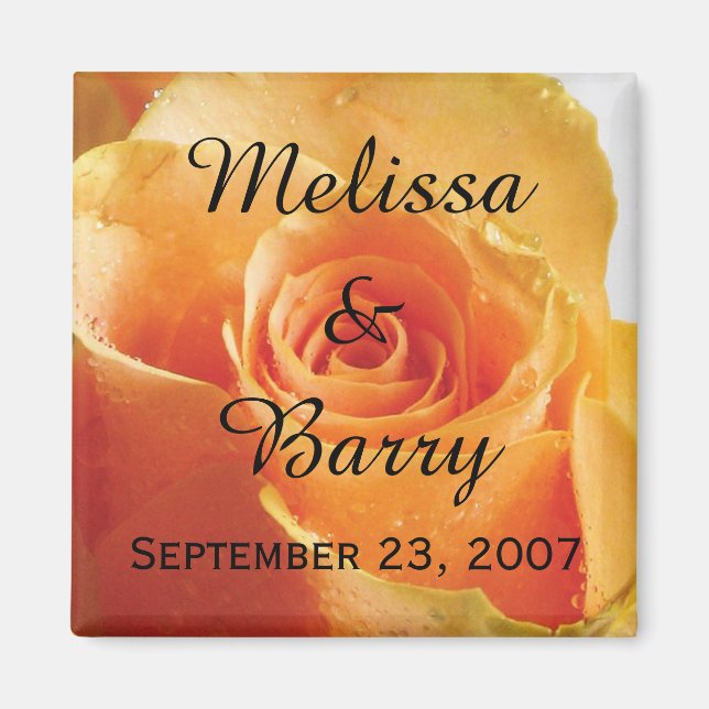 Personalized Peach Rose Wedding Magnet (Front)