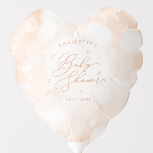 Personalized Peach Sparkly Bokeh Baby Shower Heart Balloon