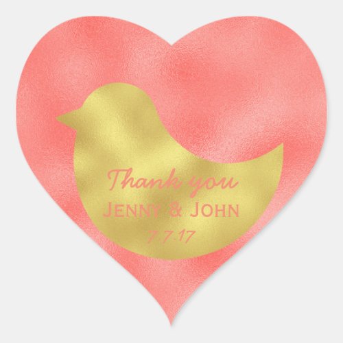Personalized Peach Stripes Gold Wedding Thank you Heart Sticker