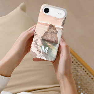 Personalized Peach Sunset Beach Monogram Landscape iPhone 17 Air Case