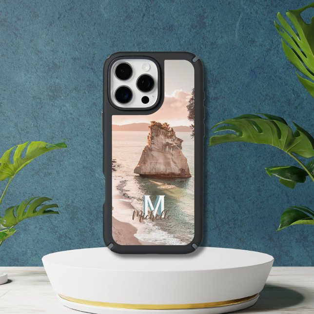 Personalized Peach Sunset Beach Monogram Landscape Speck iPhone Case (Creator Uploaded)