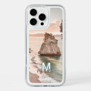 Personalized Peach Sunset Beach Monogram Landscape iPhone 16 Pro Max Case