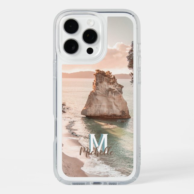 Personalized Peach Sunset Beach Monogram Landscape Speck iPhone Case (Front)