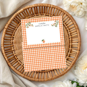 Personalized Peach theme Gingham Notecard