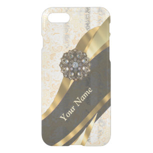 Personalized peach vintage damask pattern iPhone SE/8/7 case