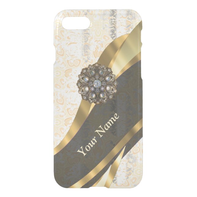 Personalized peach vintage damask pattern uncommon iPhone case (Back)