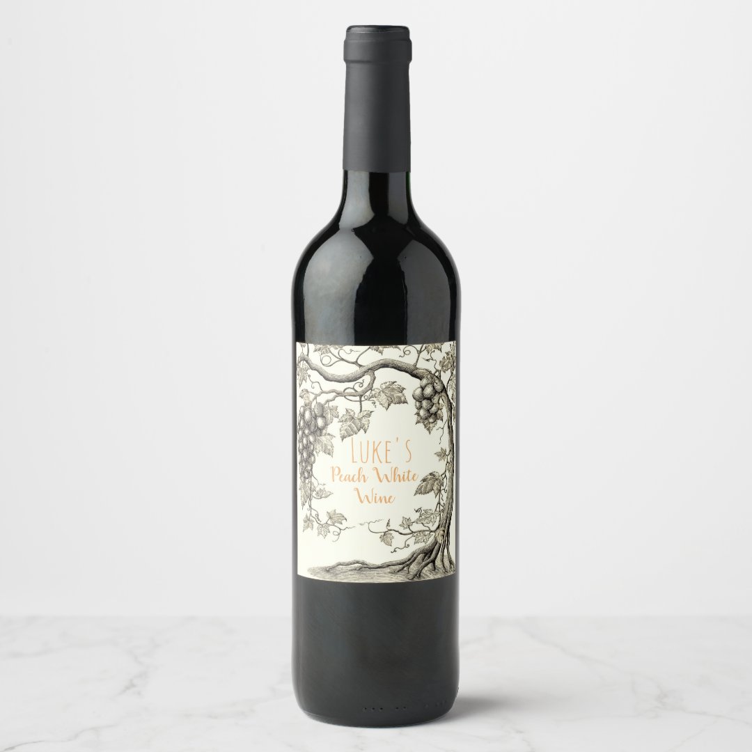 Personalized Peach White Wine Bottle Wine Label | Zazzle