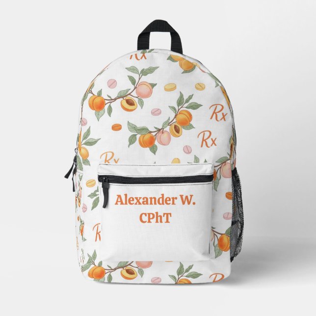 Personalized Peaches, Apricots & RX Pharmacy  Printed Backpack (Front)
