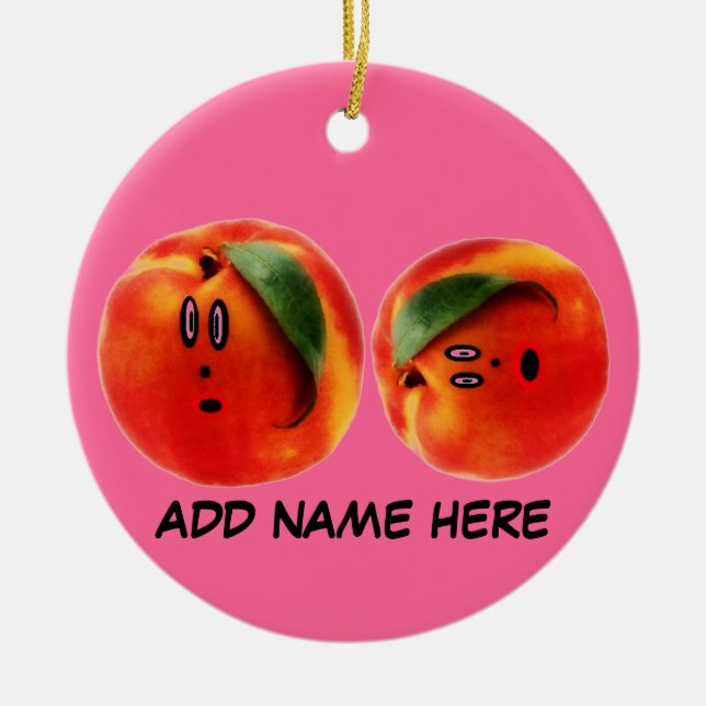 Personalized Peaches Cartoon Ceramic Ornament (Front)