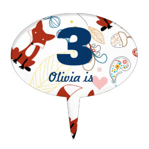 Personalized Peachy Pink Baby Girl Fox Cake Topper