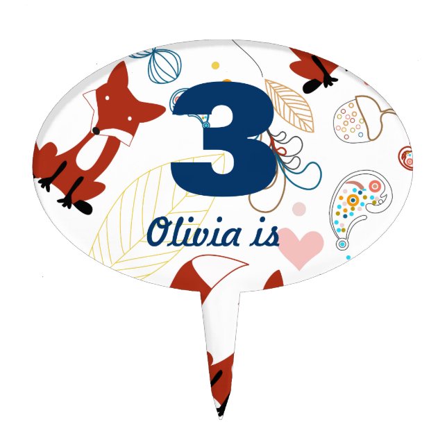 Personalized Peachy Pink Baby Girl Fox Cake Topper (Front)