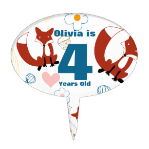 Personalized Peachy Pink Baby Girl Fox Cake Topper