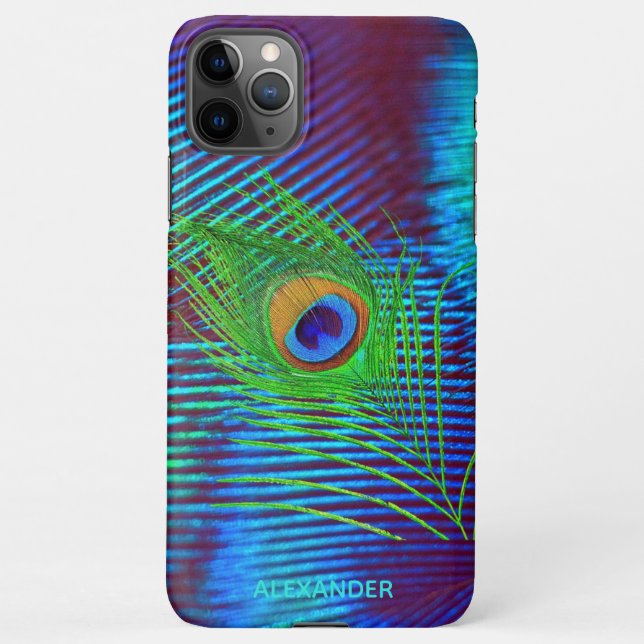 Personalized Peacock Blue Feather Named  iPhone Case (Back)